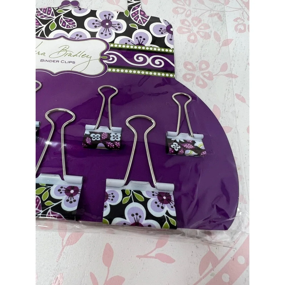 VERA BRADLEY Binder Clips Plum Petals Retired Floral Office Supplies Set of 8